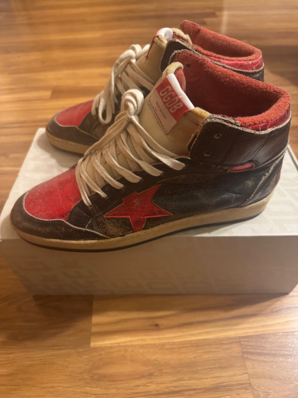 Golden Goose Sky Star High Top Sneakers Black Red Metallic Leather EU 44 US 11 - Picture 4 of 6